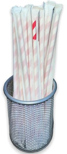 Pajitas de papel biodegradables rojas y blancas, 200 pajitas desechables envueltas individualmente para suministros de fiesta, cumpleaños, bodas y Navidad, pajitas reciclables para café y jugo, 6 mm x