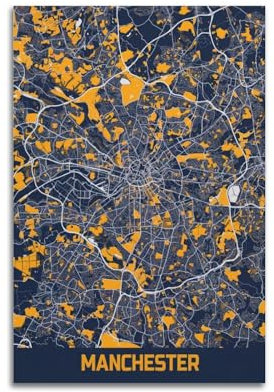 BPQN Landkarten-Poster, Europa, Großbritannien, Manchester, dekoratives Gemälde, Leinwand-Kunstbild, 30 x 45 cm
