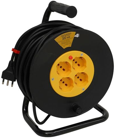 eacommerce - Avvolgicavo Elettrico Prolunga sez. 3x1,5 | con Spina 16A | 4 Prese 10/16A + Schuko, 50 Metri