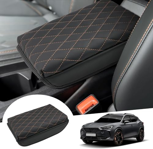 GAFAT Kompatibel mit Cupra Formentor/Seat Leon MK4 2020-2024 2025 Mittelarmlehne Abdeckung, Formentor Mittelkonsole Armlehne Schutz, PU Mikrofaser Leder Polster, 3 CM Erhöht Verdickt (Messing 1)