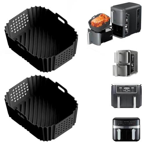 Sleeleece 2pcs Airfryer Zubehör für Ninja Double Stack XL SL400EU 9.5L,Silikoneinsatz Air Fryer Accessories für Doppelkorb Heißluftfritteuse,Airfryer Silikonform für Ninja AF400EU(Schwarz)