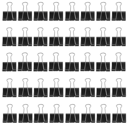 Qikaara Foldback Klammern, 25mm Schwarz Metall Maul Klammer Büroklammern Stahlklammern Vielzweckklammern für Büro und Haushalt, 60 Stück