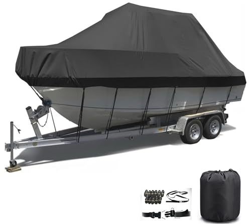 Bache de Bateau Housses pour Bateaux 420D Remorque Impermeable RéSistant Aux UV Housse de Console Bateau Housse de Bateau Bache de Protection pour Bateaux V-Hull(Color:Black,Size:16to18FT: 636x332cm)