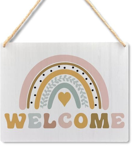 Ryeolo Boho Classroom Decor, Welcome Sign for Classroom, Boho Rainbow Welcome Wooden Plaque Signs Wall Hanging, Rainbow Classroom Decor, Classroom Door Decor, 10.2x7.8 Inches