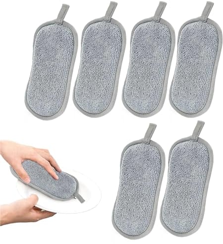 6-Pack Reusable Washing Up Sponge,Eco-Friendly Non-Scratch Cellulose Scrub Sponges Set,Long-Lasting Dish and Multi-Surface Pads Cleaners for Pans Dishes Kitchen Bathroom Cleaning