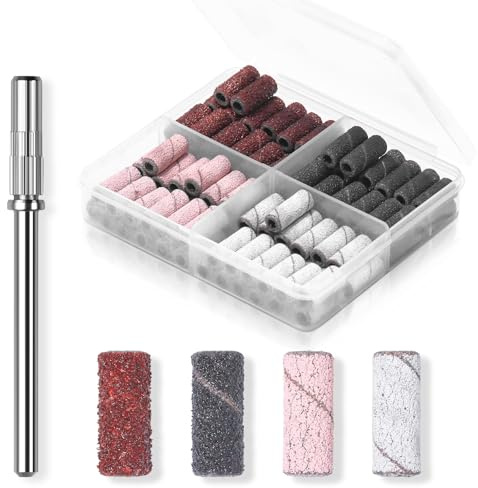 Makartt Nail Drill Bits Sanding Bands for Nail Drill, 100Pcs 4 Color Coarse Fine 80/120/180/240 Grit File Sand with 3.1mm Mini Mandrel Nail Bit Set for Acrylic Nails Gel Manicures and Pedicure