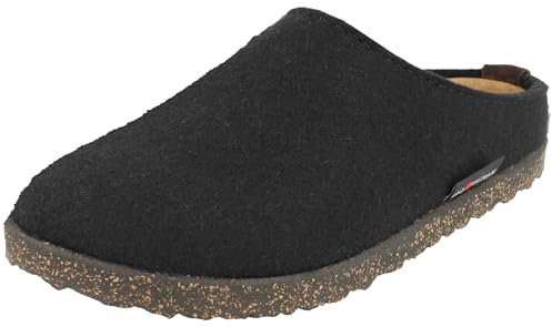 HAFLINGER Damen Pantoffel Herren Filz Hausschuh Manhattan Clog 391001, Größe:45 EU, Farbe:Schwarz