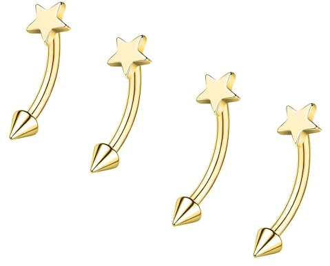 ZS 2 Paar Edelstahl Augenbrauenringe, 16G Gebogene Bauchnabelringe, Nabel Langhantel Helix Daith Tragus Ohrringe, 8mm 10mm Spike Vertikaler Labret Lippenpiercing Schmuck
