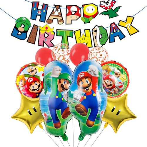 11pcs Super Brother Birthday Party Decoration Balloons, Happy Birthday Banner, Foil Balloons Party Supplies for Boys Girls Kids