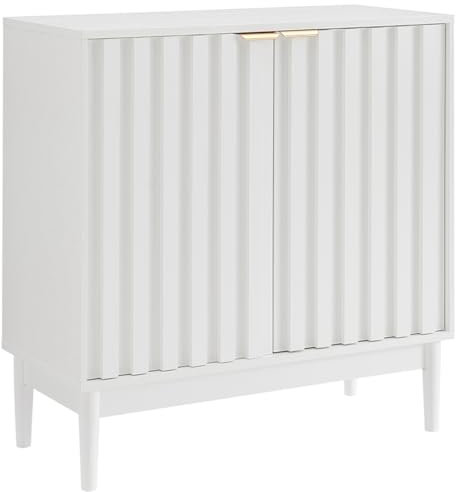 Sideboard Cabinet with Storage - Fluted 2 Doors, 80cm Wide, 83cm Tall, Adjustable Shelf - Fluted Buffet Credenza Accent , Console Cabinet on Legs - Beech, White, Black (Black)