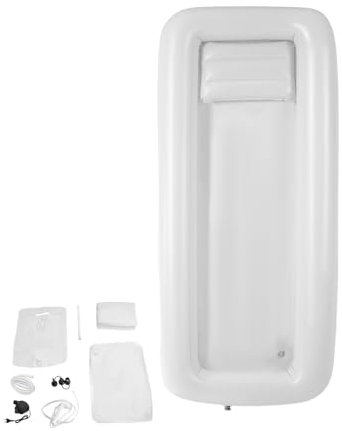 Kit de baignoire de douche gonflable, système de douche simple au lit, aide au bain au lit pour handicapés, personnes âgées, alitées, baignoire pliable avec sac à eau et pompe à air (blanc)