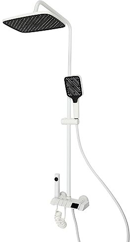 Sistema doccia, rubinetto doccia, set doccia, miscelatore doccia, 3 tipi di getto, bianco, indicatore LED, adatto per bagni, hotel e centro benessere