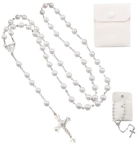 Rosenkranz Kette für Frauen und Männer Mädchen Jungen,Rosenkranz Katholisch,Gebetskette Christlich mit Kompakter Knopfbeutel,Rosary 8 Mm Perlen,Religiöse Geschenke,Kunstperlen-Rosenkranz