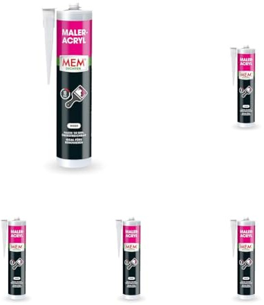 MEM Maler-Acryl, Für Renovierungsarbeiten und zum Abdichten, Innen und außen anwendbar, Überstreichbar, Überputzbar, Lösemittelfrei, 300 ml, Weiß (Packung mit 5)