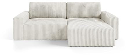 Generisch FANO Cord Ecksofa mit Schlaffunktion und Bettkasten, L-Form Sofa, Schlafsofa mit 244 x 149 cm Größe, Tilia 1 Farbe