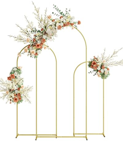 HEYZOEY Wedding Arch Set of 3, Gold Metal Arch Backdrop Stand - 5ft 11in, 4ft 11in, 3ft 11in Balloon Arch Stand Wedding Arch Frame for Ceremony Decoration