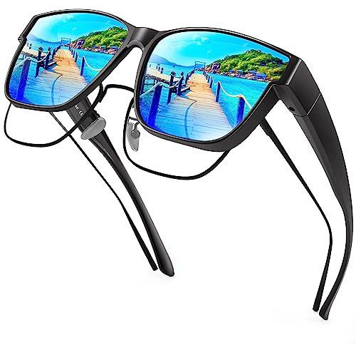 URUMQI Oversized Square Sunglasses Over Glasses, Fit Over Glasses Sunglasses Womens Men, Polarised Sun glasses Men with 100% UV400 Protection Suitable for Daily Wear & Outdoor