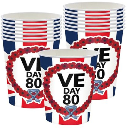 16Pcs Union Jack Flags Paper Cups for 2025 VE/VJ Day 80th Anniversary, Great Britain Union Jack 250ml/9Oz Party Cups UK British Flag Party Supplies for 80 Years Victory In Europe/Japan RAF WW2 1945