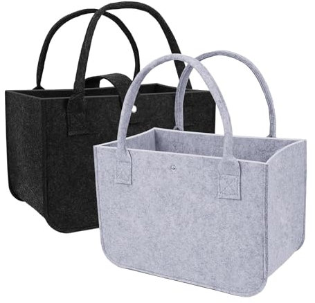 FANNITE Filztasche Einkaufstasche,2 Stück Filztasche Einkaufstasche,Faltbar Filztaschen Shopper, 30 * 20 * 18 cm(Schwarz+ Grau)