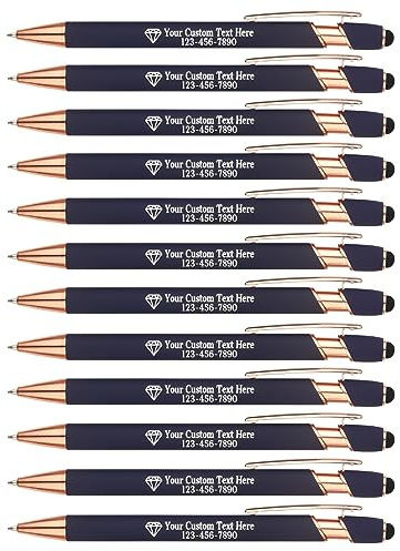 EinzigGeschenk Personalisierte Kugelschreiber mit Gravur | 12er-Pack Metall-Kugelschreiber | Inklusive Logo & Textgravur | Geschenk für Lehrer, Abschluss oder Mitarbeiter (Dunkelblau)