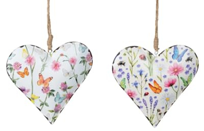 2er Set buntes Herz Blumenwiese | Dekohänger Hängedeko Hänger Metallherz Herzen | 15 & 20 cm | Formano (15cm)