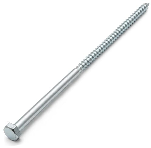 AMLOOPH M10 x 300mm Coach Screws, 10 Pack Heavy Duty Hex Head Lag Bolts 300mm - Zinc Plated Steel Half Thread M10 Self-Tapping Wood Screws for Wood, Brick & Masonry Fixing – Fence, Shelving, Decking