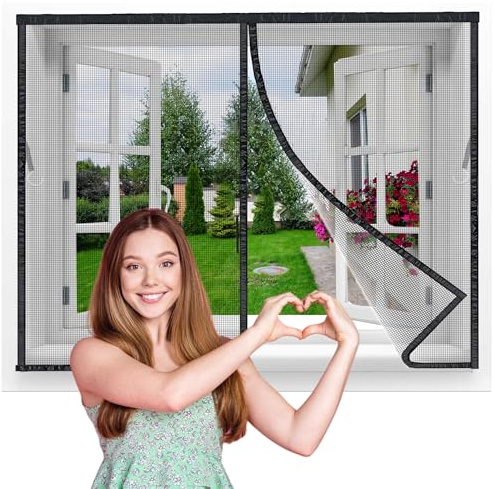 Flycn Zanzariera Magnetica Finestra, 120x80 cm Zanzariere Magnetiche per Porte Finestre Scorrevole con Calamita Anti Zanzare Insetti, Rete Fine Zanzariera Magnetica, Chiusura Automatica Nero