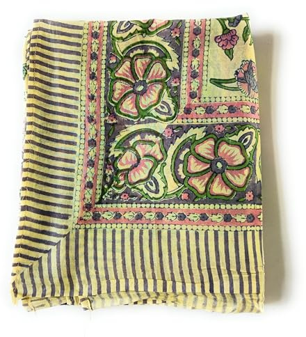 KGM Accessories Mehrzweck-Sarong-Schal, extra groß, indisch, 100 % weiche Baumwolle, handbedruckt, Sarong-Schal, Strandtuch, Pareo, Grünes Blumenmuster, XL
