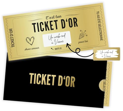 Golden Ticket à gratter | Ticket d’Or personnalisé | Ticket à gratter | avec message | Carte Cadeau Noel Anniversaire Cadeau surprise personnalisable pour Femme Homme Ami Soeur Frere Parents
