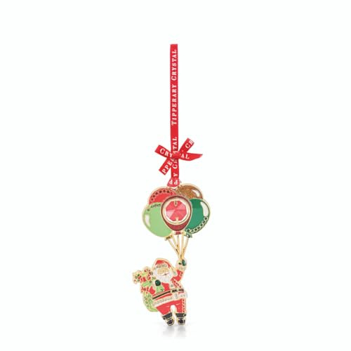 Tipperary Crystal Gem Balloon Santa Hanging Christmas Tree Decoration – Luxury Festive Enamel Ornament with Gift Box – Red & Green Balloon Design – Perfect for Gifting & Collecting