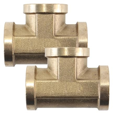 Alide 2 Pcs Brass T Piece Connector, 1/2 Inch Female Thread Tee Fitting 3 Way Adapter, for Plumbing Water, Gas, Oil, Fuel