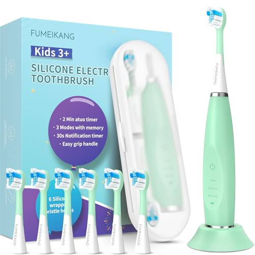FUMEIKANG Elektrische Zahnbürste Kinder ab 3-12 jahre Kinderzahnbürsten Elektrisch Smart Timer 6 Weich Bürstenköpfes Wasserdicht Schallzahnbürste für Mädchen Jungen (mintgrün)