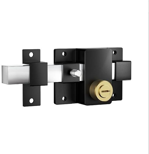 Long Throw Gate Lock, Fit for 40-80mm Wooden Door, Anti-Rust, Double Sides Locking, Right & Left Door, 5 Keys
