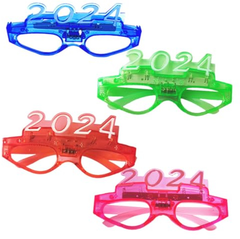 LED Partybrillen 4 Paar aus Kunststoff für Halloween Party und Neujahr | Leuchtende Brille, Bequem Tragbar, 3stücke Ag3 Knopfzellen Inklusive, für Erwachsene und Kinder Zufällige Farbe