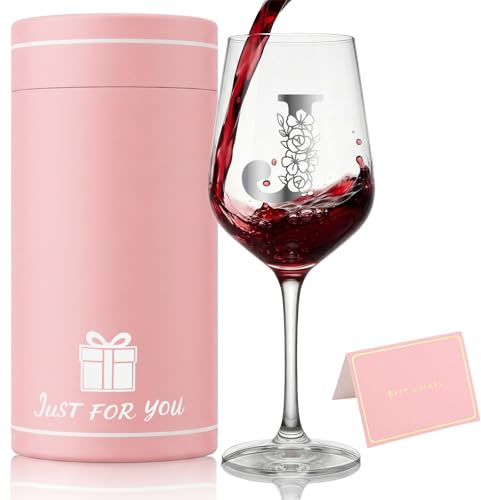 Bliceon Personalised Wine Glass for Women, Personalised Gifts for Women, 16oz Initial Gin Glass Set, Birthday Gifts for Mum Sister Wife, Wedding, Drinking Glasses Wine Gift (J)