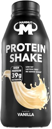 Mammut Nutrition Protein Shake RTD – 6 x 500ml Vanilla – 39g pro Flasche – Trinkfertig – Laktosefrei, wenig Fett, ohne Zuckerzusatz – für unterwegs | Trinkfertiger Proteindrink aus Milchproteinkonzentrat, ohne Zuckerzusatz, fettarm, trinkfertig, Geschmack Vanilla