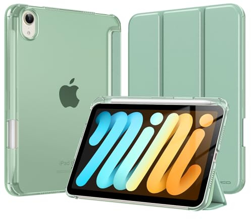 MoKo Cover per iPad Mini 7 A17 Pro, iPad Mini 6a Gen 8,3, Verde Agave | Portapenna, Retro in PC Rigido Traslucido, Supporto Multi-angolo, Leggero, Antigraffio, Sospensione/Risveglio Automatico
