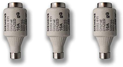 3 Stück Siemens Indus.Sector Diazed-Sicherungseinsatz DIAZED-Sicherungseinsatz 5SB2611 500V AC / 440V DC - gG - Gr. DII E27 16A - VPE = 3 Stück - Nachfolgertyp von 5SB261