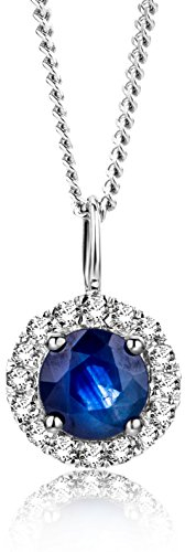 Orovi Halskette Damen Weißgold 9 Karat / 375 Gold Kette Safir mit Rundschliff Diamant Kette 45 cm