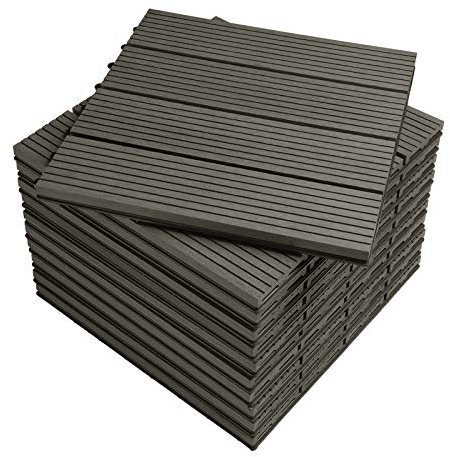 WOLTU WPC Terrassenfliesen Terrassendielen Fliese in Holzoptik Bodenbelag mit klicksystem Grau (11 Stück / 1 m²)