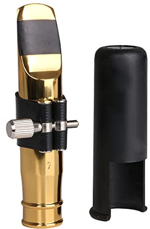 Yibuy Vergoldetes Jazz B-Flat Tenorsaxophon Mundstück 7# mit PU-Lederkappe