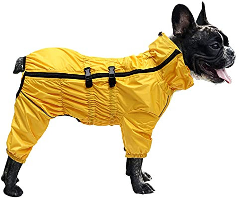 MOREZI Hunderegenmantel, hoher Kragen wasserdicht, Regenmantel-Set mit Reflexstreifen und Reißverschlüssen, für alle Hundetypen geeignet-Gelb-S