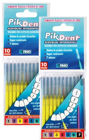 Pikdent Scovolini Interdentali - Anima In Acciaio Rivestito E Setole In Tynex - Misura 3 Giallo 0,6 Mm Cilindrico - 20 Scovolini