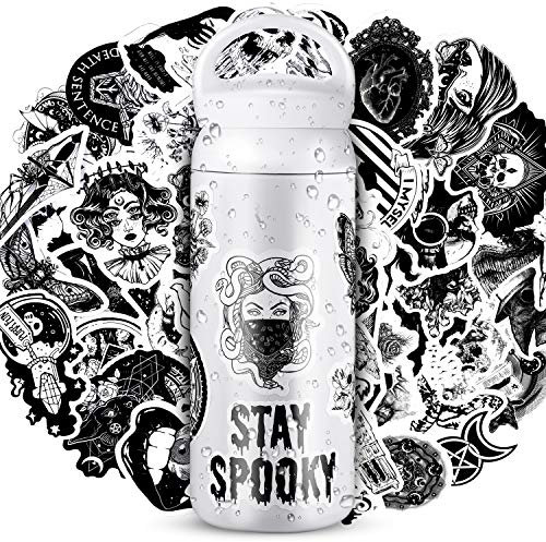 100 Pieces Gothic Stickers for Water Bottle - Black White Skull, Waterproof Vinyl Decals, Horror Thriller Bumper Skateboard Cool Graffiti Pack