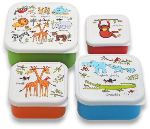 Tyrrell Katz Kids Snack Boxes with Jungle Print - Children's 4 Piece Set - Freezer Safe Square Food Storage Containers