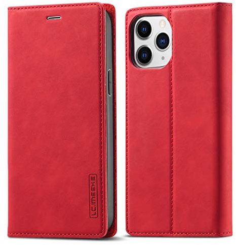 QLTYPRI Compatible with iPhone 12 Mini, Vintage Matte Leather Wallet Case Card Slot Kickstand Magnetic Shockproof Flip Case Compatible with iPhone 12 Mini - Red