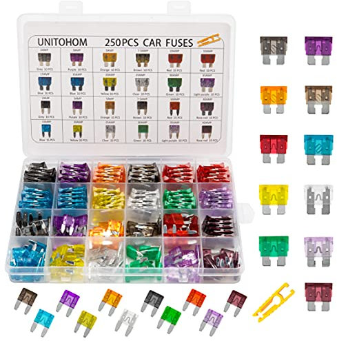 250pcs Auto Standard & Mini Blade Fuses Kit - 2A to 40A for Car, Boat, Truck & SUV