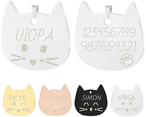 Uiopa Chapas para Gatos, Personalizado Etiquetas de Identificación de Acero Inoxidable para Gato Chapa Perro Grabada, Placa Perro Grabada para Collar Gato Perro Mascota (Plateado, Pequeño)