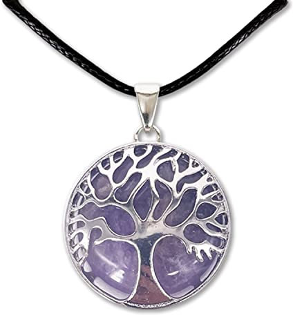 cotigo Collier arbre de vie avec pendentif en pierre d'énergie naturelle - Différentes pierres semi-précieuses, Pierre, Améthyste