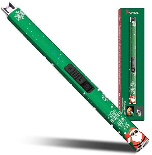 SUPRUS Elektrisches Lichtbogen Winddicht Flammenlos USB Feuerzeug Wiederaufladbares mit Sicherheitsschloss für Kerze Camping (Weihnachtsgrün)